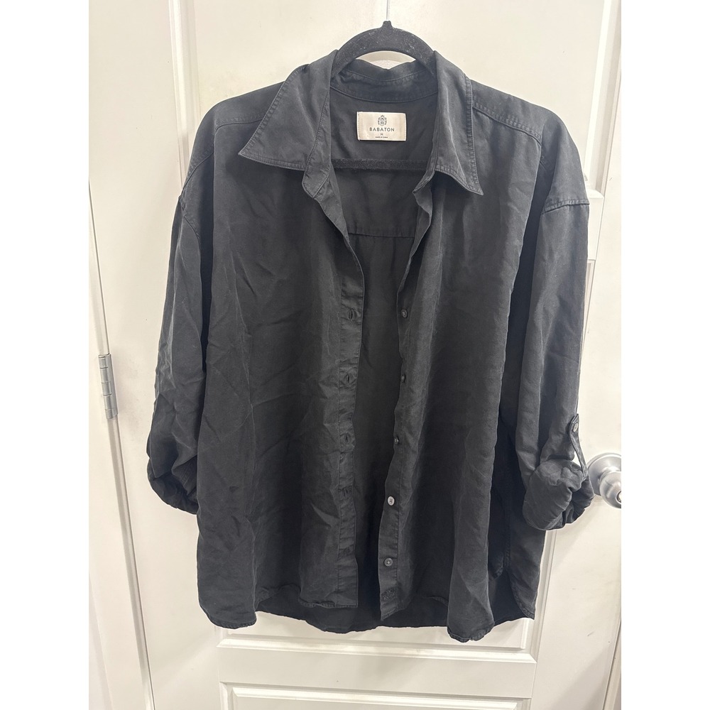 Aritzia Babaton Black Oversized Button Down Shirt Roll Tab Sleeve Medium
